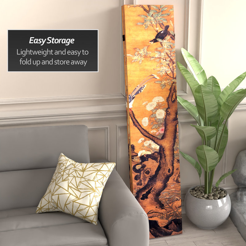 East Asian Art Canvas Folding Room Divider, Garden