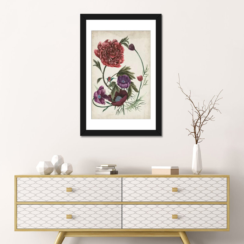 «Antique Peony I», impression sur toile, Papier d'art encadré noir, H 32 po x l 24 po x P 1 po