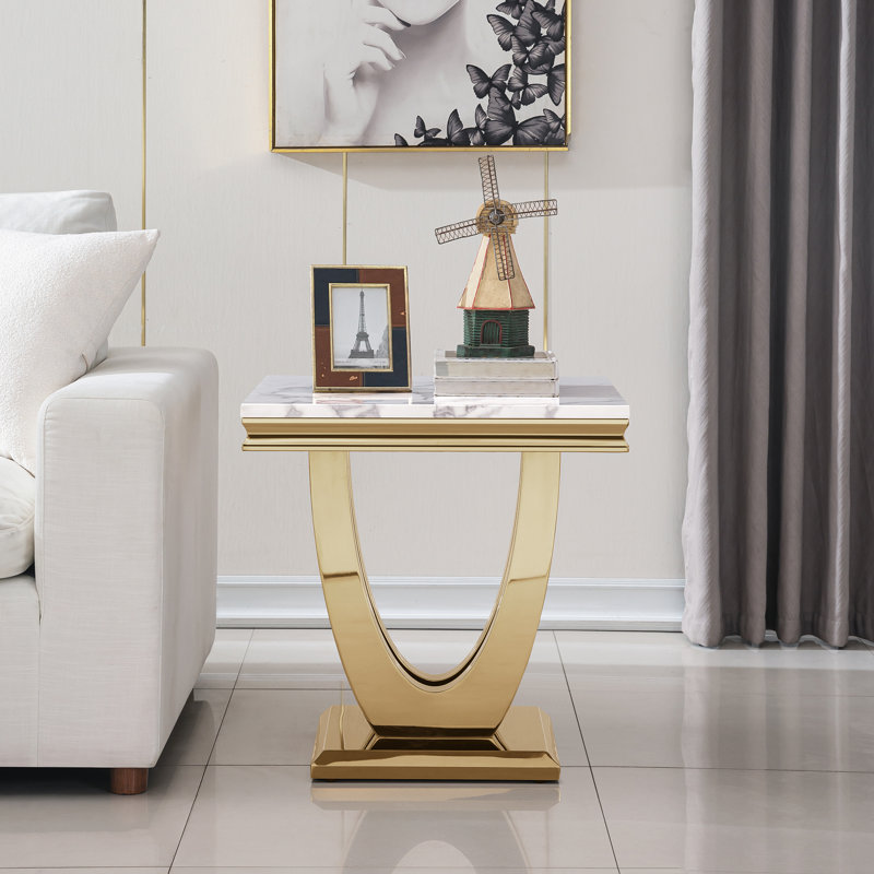 Table de bout Chiann, Blanc, Or