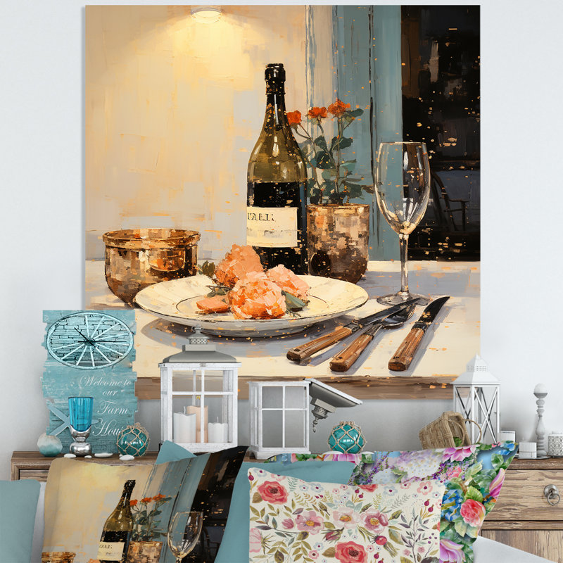 «Beige Wine Essence Kitchen Cutlery II», art mural en métal pour la cuisine, H 36 po x l 36 po