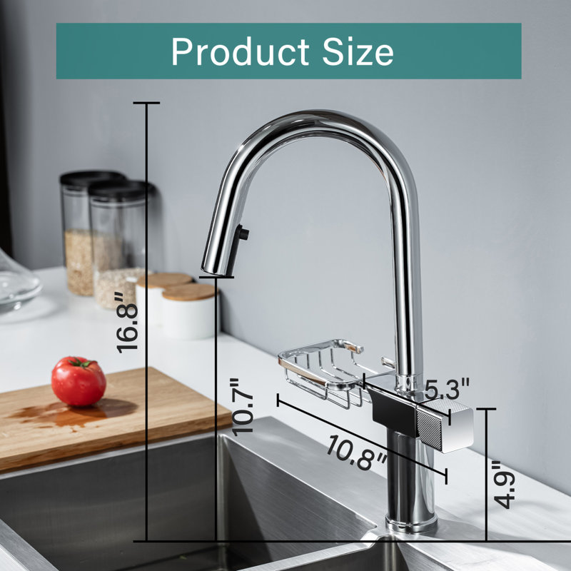 Robinet de cuisine rétractable High Arc - acier inoxydable monotrou, robinet d'évier moderne (chrome), Chrome chrome