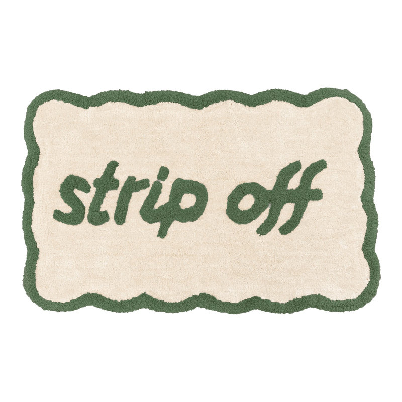 Strip Off Slogan Scalloped Bath Mat, Green