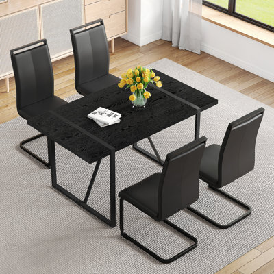Ensemble de table de salle à manger 5 pièces, ensemble de table de salle à manger en bois, table rectangulaire avec 4 chaises
