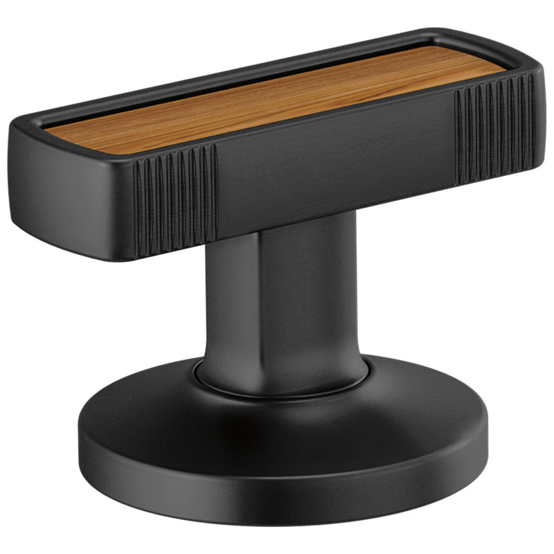 Kintsu® Widespread Lavatory Faucet with Angled Spout, Matte Black, Knob Handle with Wood Inlay, 1.2 GPM