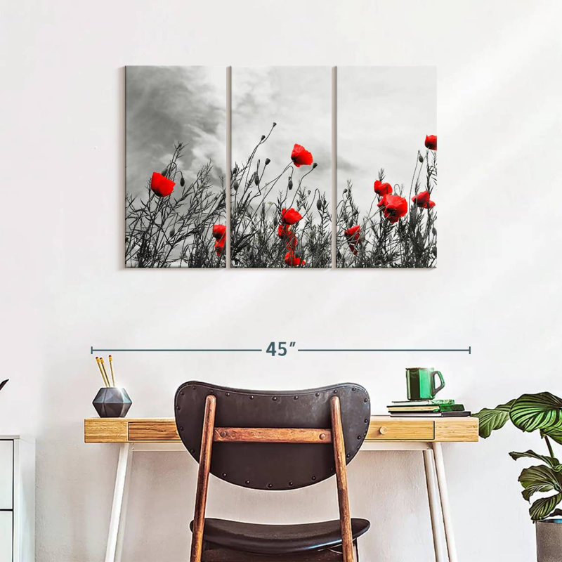 Harnek, fleurs de coquelicots rouges, H 24 po x l 38 po