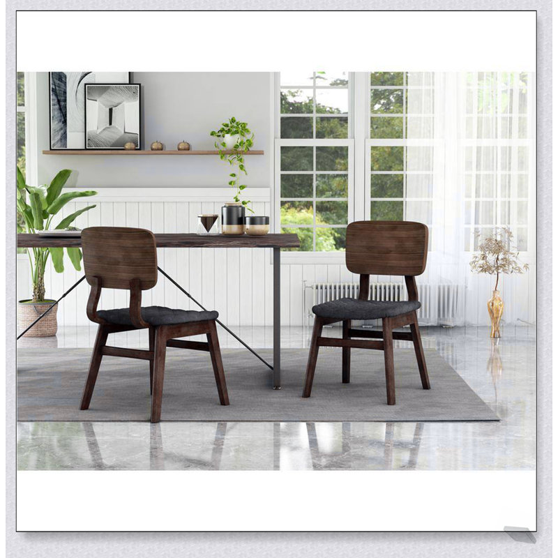 Ensemble de 2 chaises d'appoint Mid-Century modernes en bois massif avec sièges rembourrés en tissu et dossier incurvé pour un repas confortable