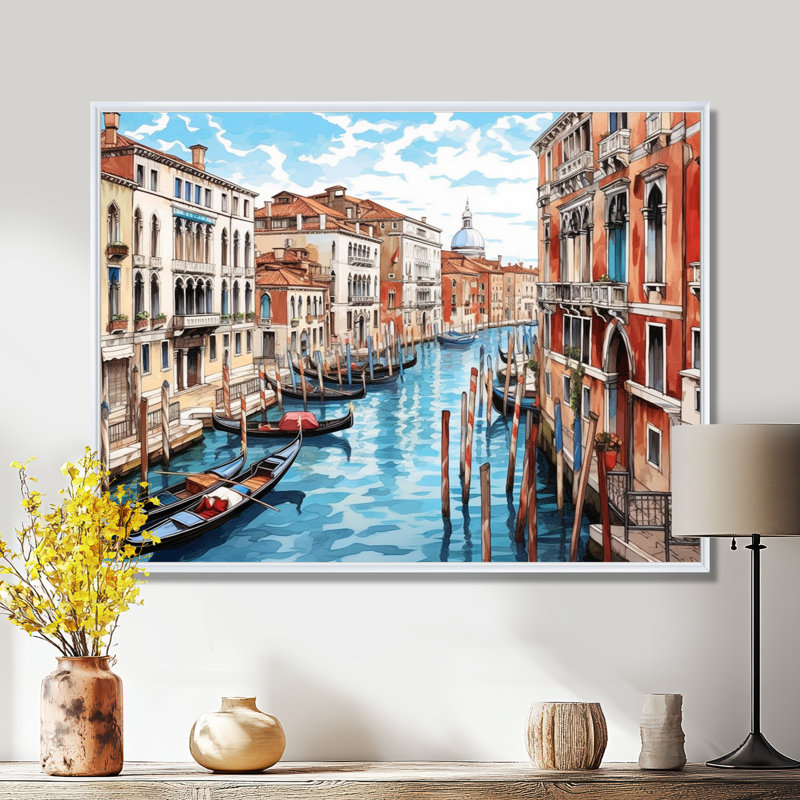Art mural canal vénitien - Italie, Cadre flottant blanc, 12" H x 20" W