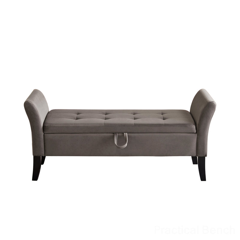 Velvet Upholstered Storage Bench, Gray