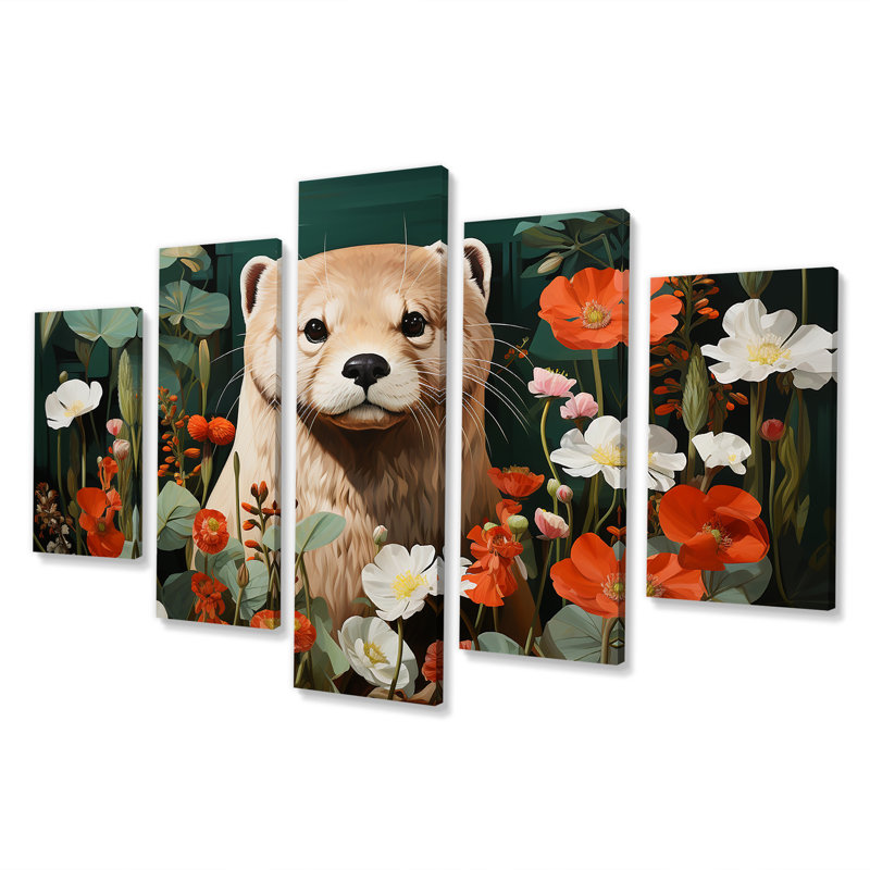 «Brown Curious Otter In Blooming Meadow», ensemble d'art mural multi-panneaux