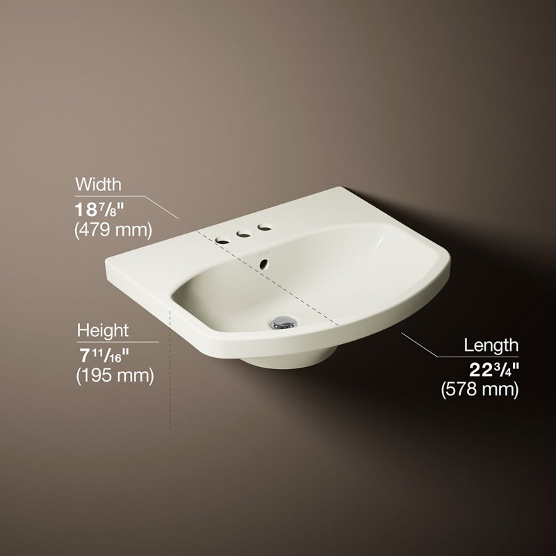 Cimarron® Vitreous China 23" Pedestal Bathroom Sink with Overflow, Biscuit, 4" Centerset