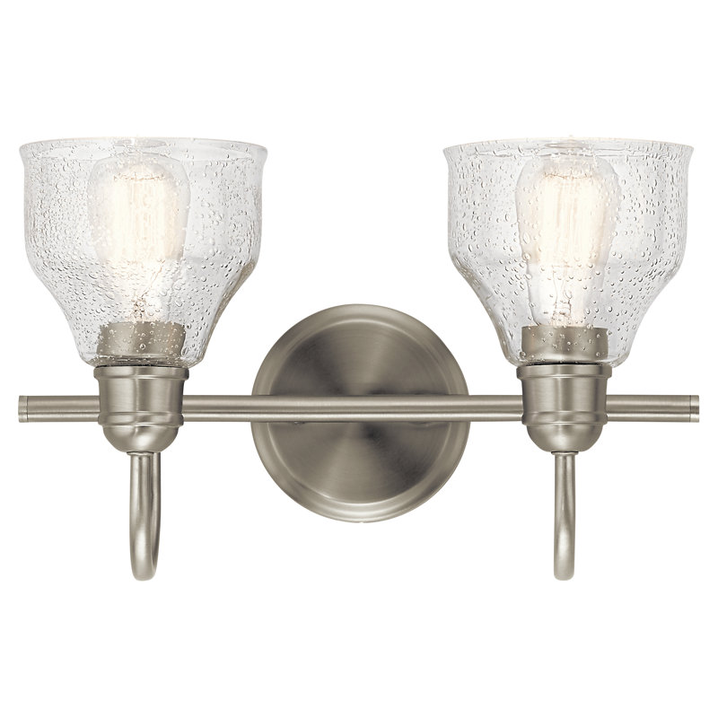 Antioch 2-Light Brushed Nickel Bath Vanity Light with Clear Seeded Glass Shades, Brushed Nickel