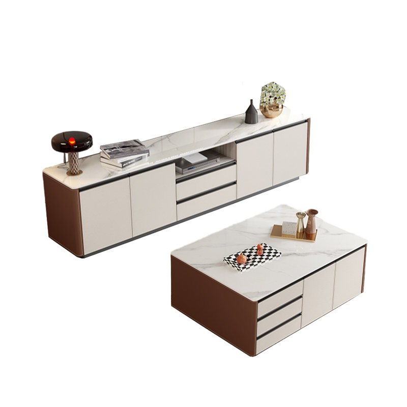 Meuble télé et table basse sur pied, Jaune