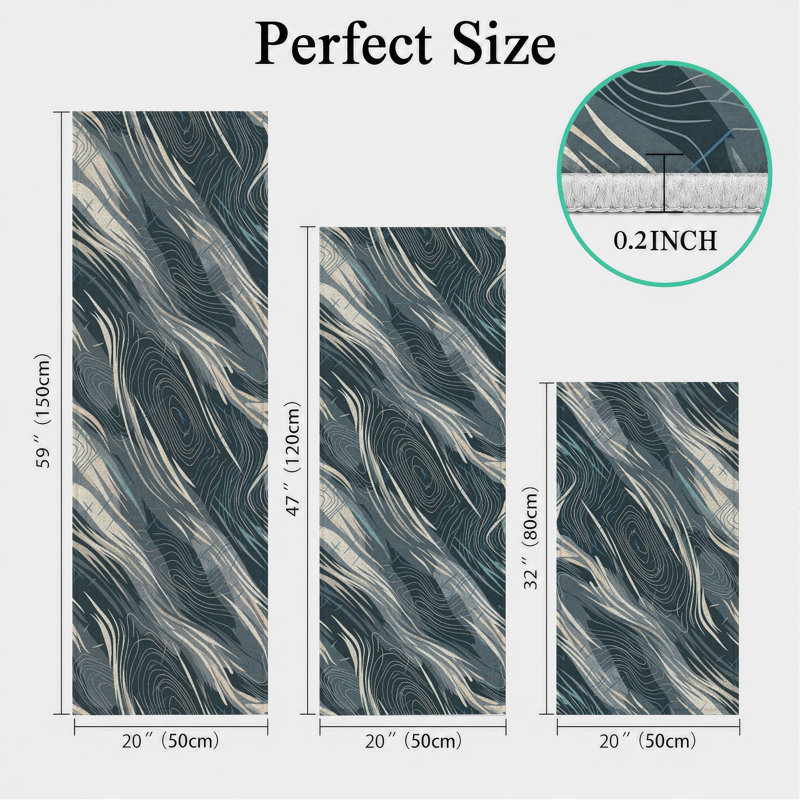 Wave Blue Non-Slip Washable Kitchen Mats