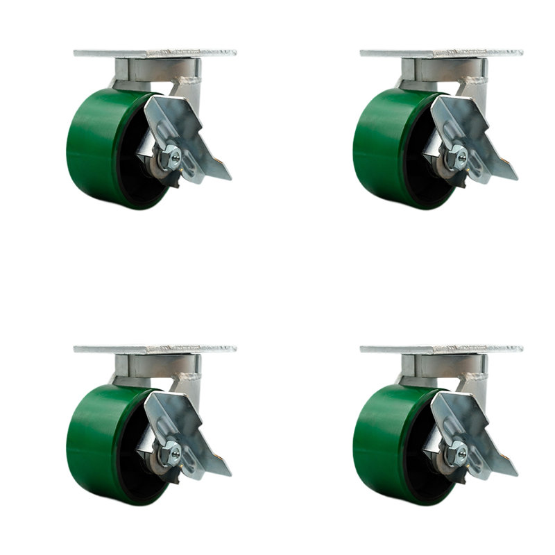 Ensemble de roulettes en polyuréthane robuste avec frein et verrou pivotant, Vert
