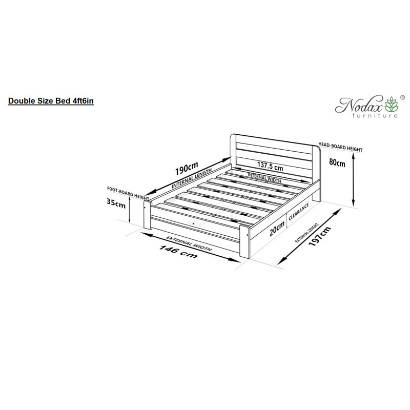 Nodax Wooden Bed Frame Aurora (F1) - Solid Pine Wood, Easy Assembly, Sturdy Slats & Extra Support Legs Bed Frame Furniture