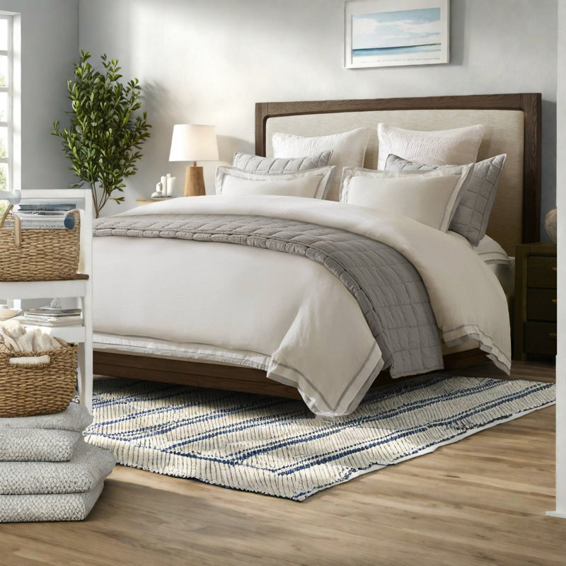 Luxury Linen Bedding Sets, Grey And White, Spacious, Modern Design
