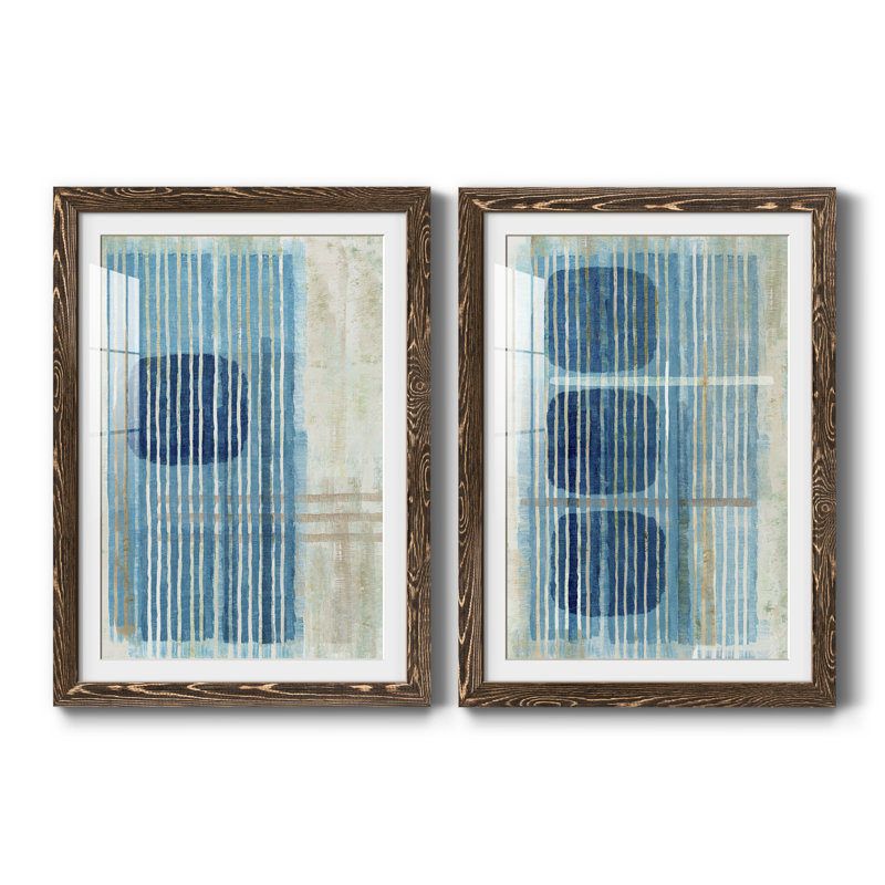 Bleu bleu Horizon I encadré mat - prêt à accrocher, Encadré de bois de noyer, H 31,5 po x l 47 po x P 1 po