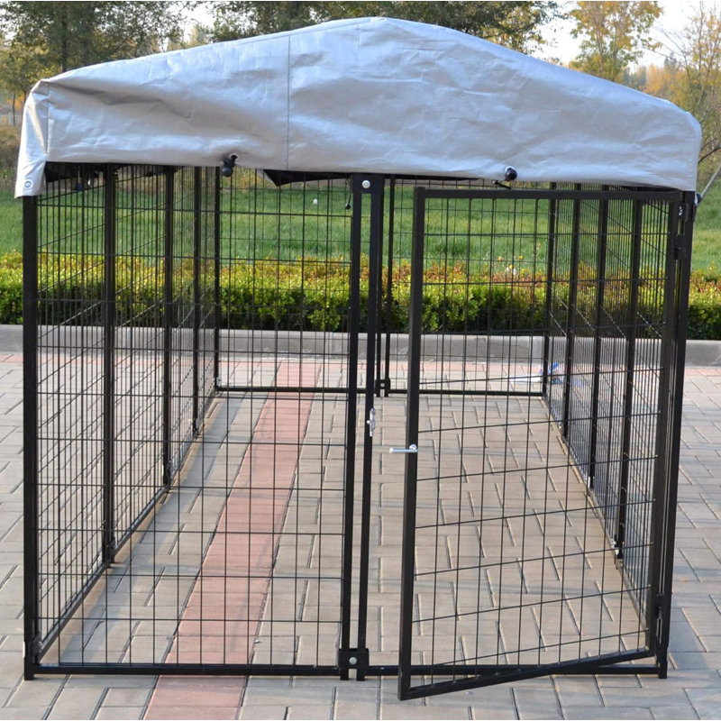 Heavy Duty Black Metal Dog Kennel with Waterproof Cover