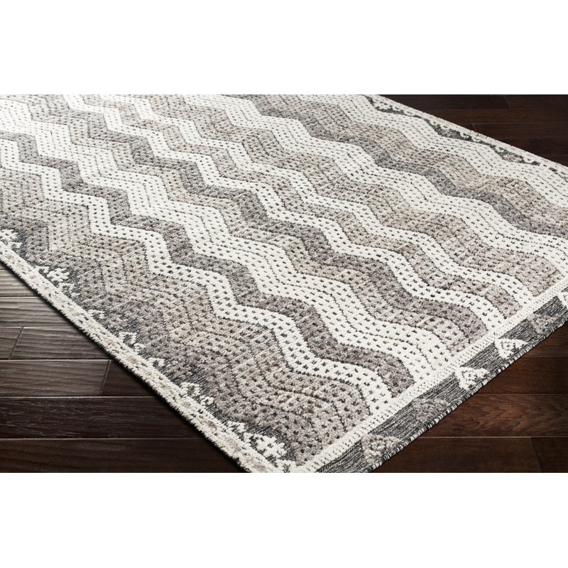 Tapis rectangulaire en laine noué à la main ivoire / gris Saahith, Rectangle 2 pi x 3 pi