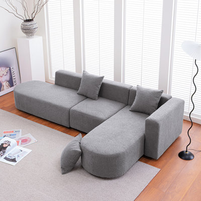 L Shape Boucle With Curved Seat (right) In Modern Design. Gray, Upholstery, Strong Wood & Metal Construction. Relaxing Sit, Easy Assembly. 108.47 In. Depth, 60.38 Width, 23.13 Height, 144.22 Lb.