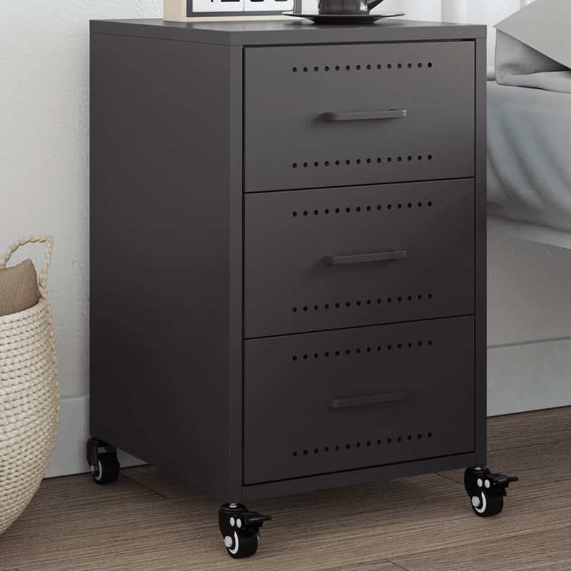 Aneyah 36cm W Steel Bedside Table, Black