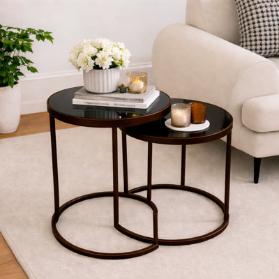 Modern Marble 2 Nesting Tables, Plant Stand, Accent End Table 16" Round
