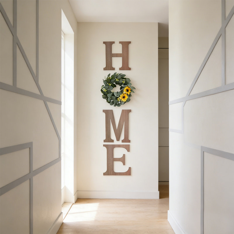 Home Letters With Artificial Flower Wreath Wall Front Door Decor, Decorative Sign Modern Farmhouse Decor Flower Garland Decoration Hanging For Entryway, Kitchen, Housewarming Present