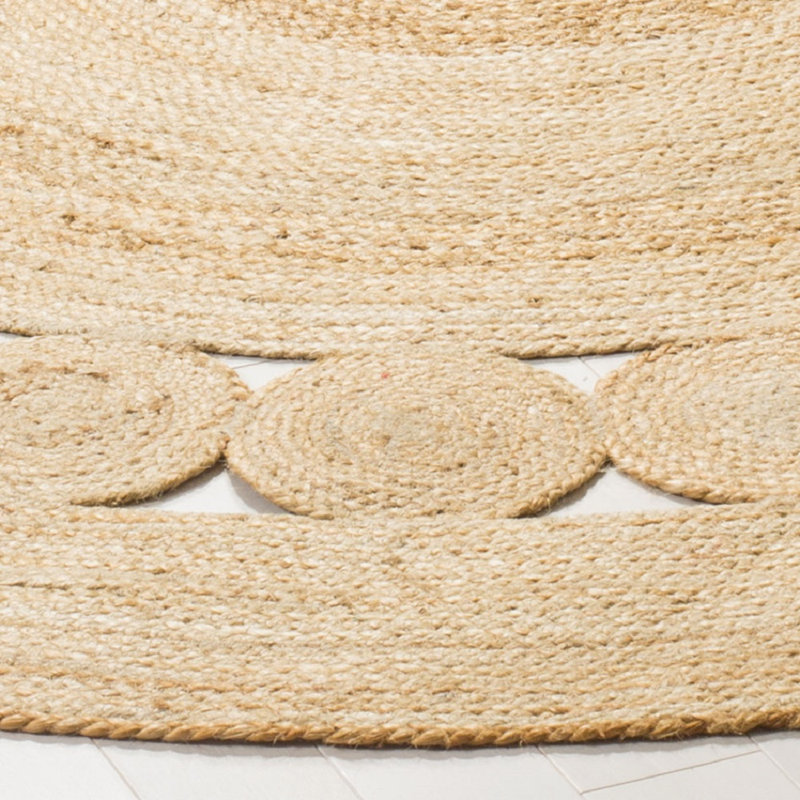 Tapis de couleur unie en jute tissé à la main en fibres naturelles Mindy, Rond 5 pi