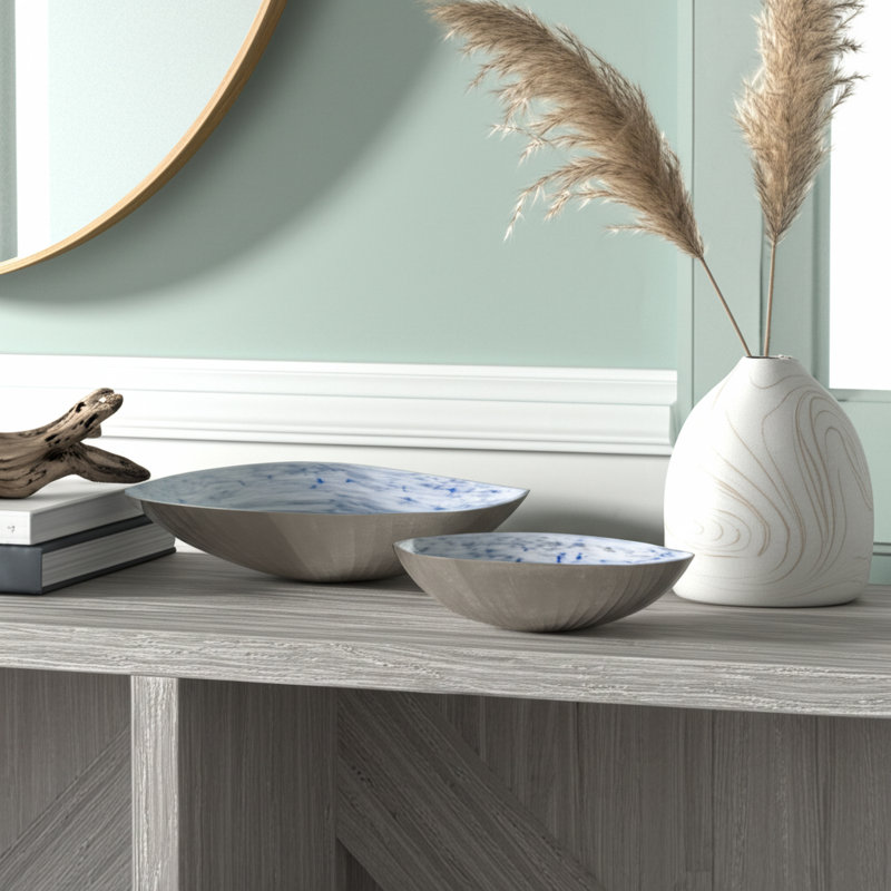 Bol décoratif ovale en métal pour décoration intérieure moderne - Bol décoratif d'inspiration côtière pour le style de l'entrée ou de la tablette - ensemble de 2, 23 po, 20 po