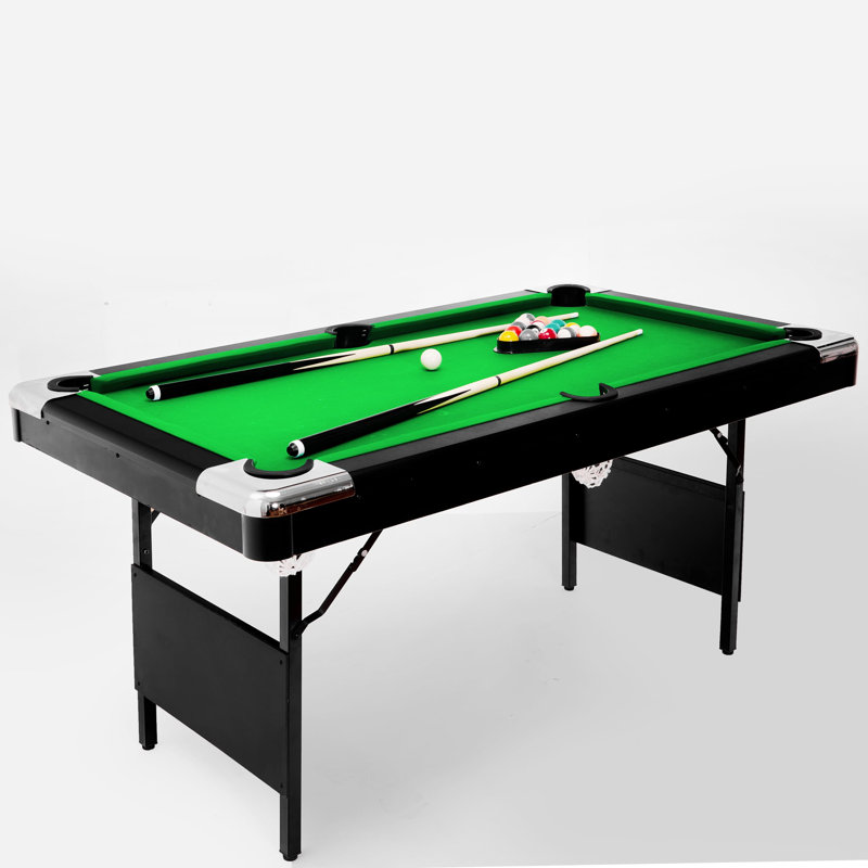 Table de billard pliable et portable avec boules, 2 queues de billard, craie et brosse, idéale pour la maison et la salle de jeux.
