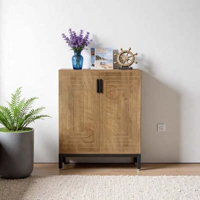 Armoire à chaussures à 5 niveaux en MDF et métal brun clair avec portes dissimulées - Rangement à chaussures spacieux pour 15 à 20 paires pour le vestibule, la chambre