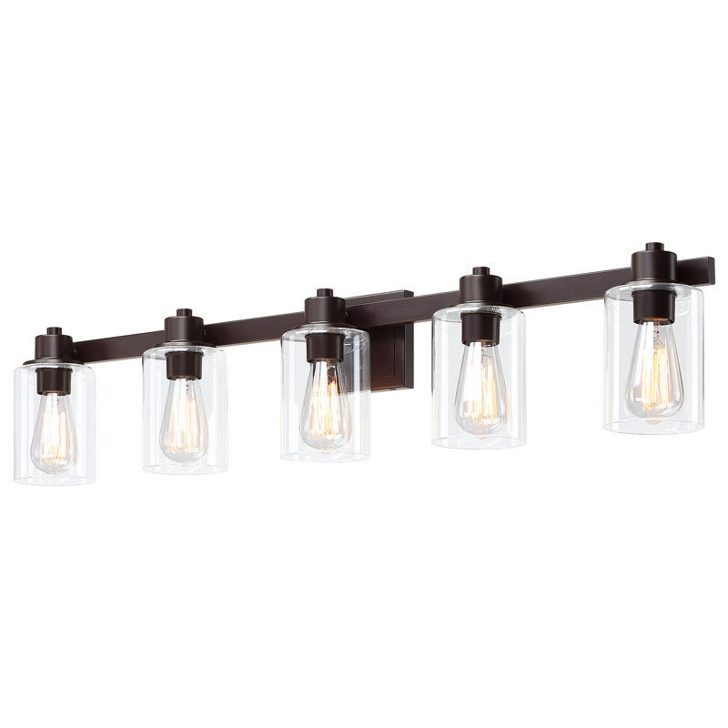 Luminaire de meuble-lavabo 40 po 5 lumières bronze huilé avec abat-jour en verre 40 po, Bronze frotté à l'huile, 5 lumières