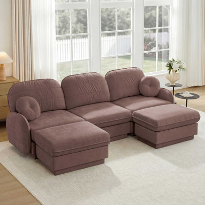 Canapé surdimensionné en U de 105 po en chenille, canapé à assise profonde avec repose-pieds mobile, coussins ronds exquis et coussins de dossier matelassés, pieds de cadre encastrés, assemblage facile