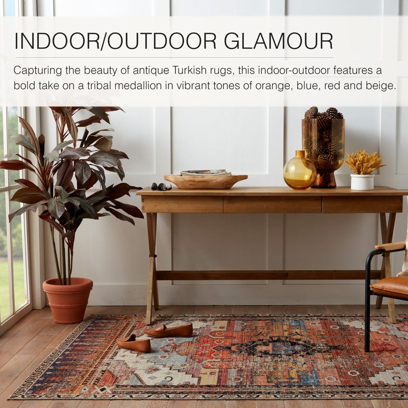 Azriel Orange Synthetic Medallion 2' x 3' Area Rug