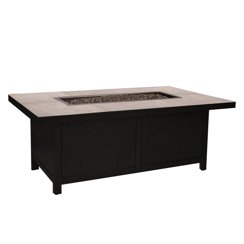 Elba Aluminum Outdoor Fire Pit Table, 19" H x 50" W x 30" D, Summit Gray, Carbon Black