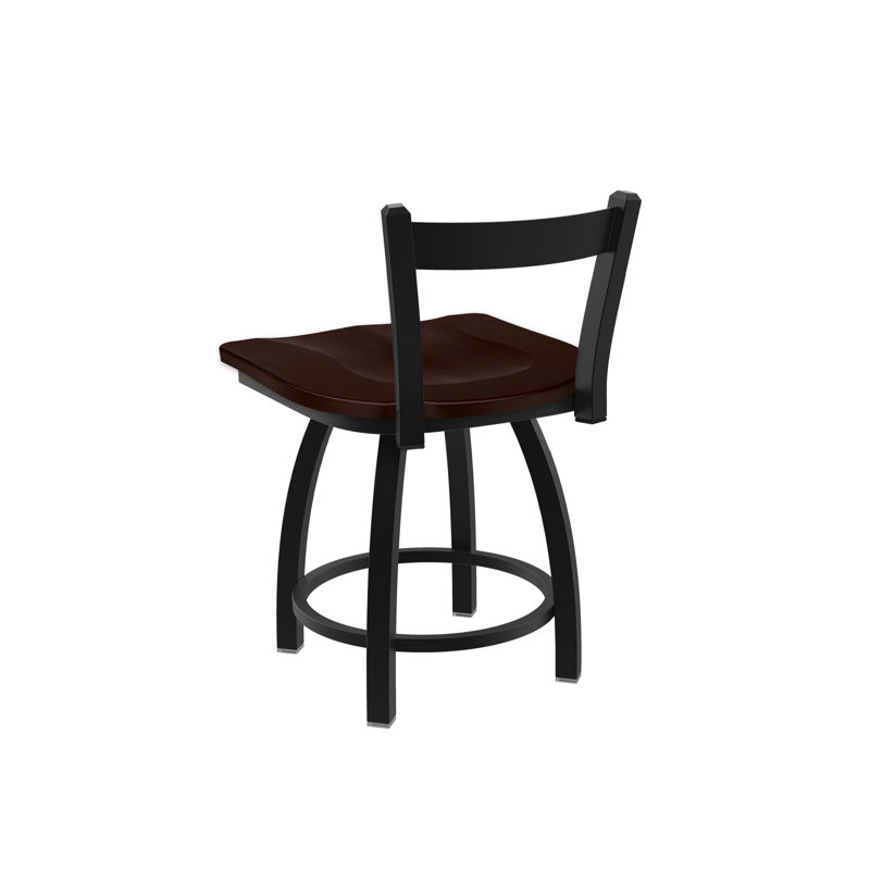 Tabouret de coiffeuse en métal Catalina, Noir froissé, Bois - Érable cerisier foncé