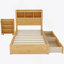 Lit plateforme avec tiroirs, lit en bois avec tête de lit et armoire de rangement escamotable, lit en bois avec lumière et douille-935908703-935908688