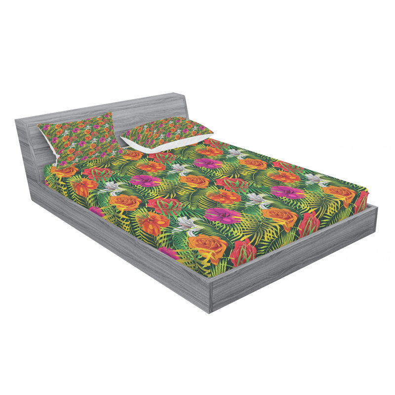 Ensemble de draps-housses en microfibre Orchids, Drap-housse grand avec 2 taies d'oreiller