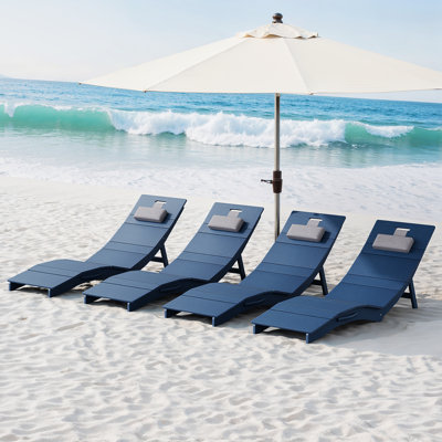 Portable Foldable Hips Patio Chaise Lounge  Set (set Of 4)，anti-drift Poolside Comfort With Adjustable Headrest & Sandbag Anchors，blue
