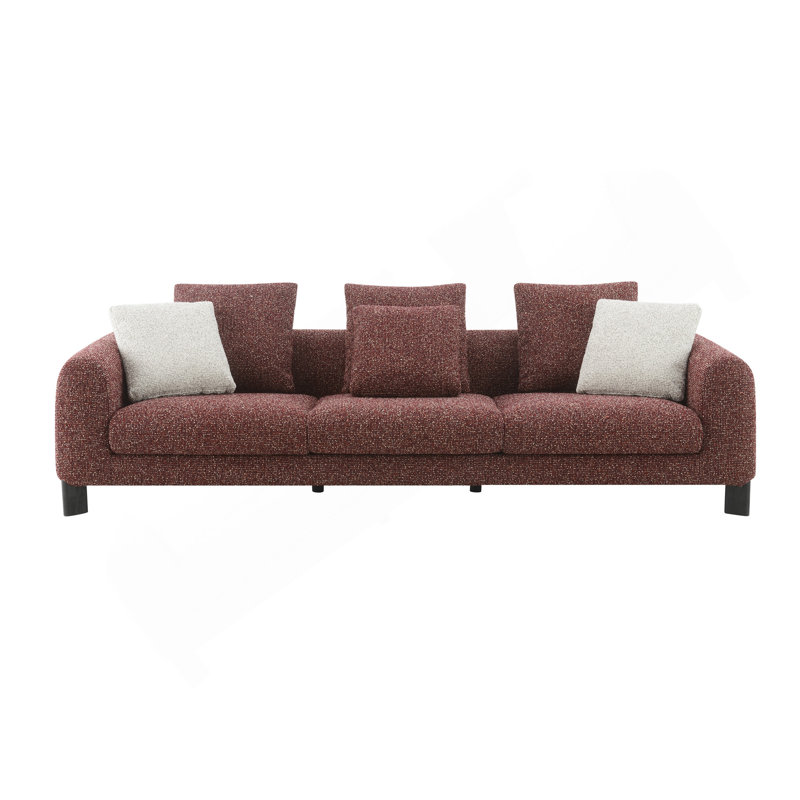 Canapé Mardi Maroon Tweed avec 6 coussins, L 109 po, Tissu bourgogne, Bourgogne