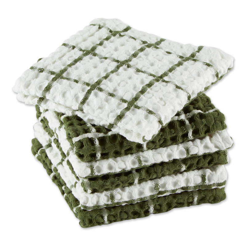 Cotton Checkered Waffle Dish Cloth Kitchen Towel, Sage