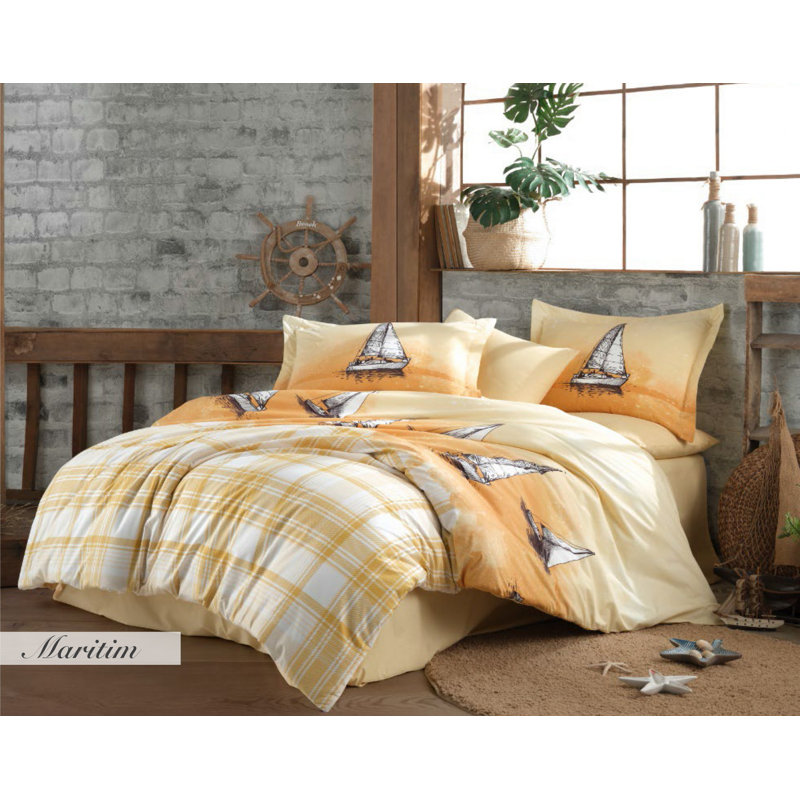 Ensemble de housse de couette 100% coton 3 pièces Blanco, Jaune/blanc
