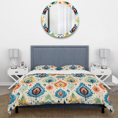 Ensemble de housse de couette bleu et orange Ikat Mosaic Fusion