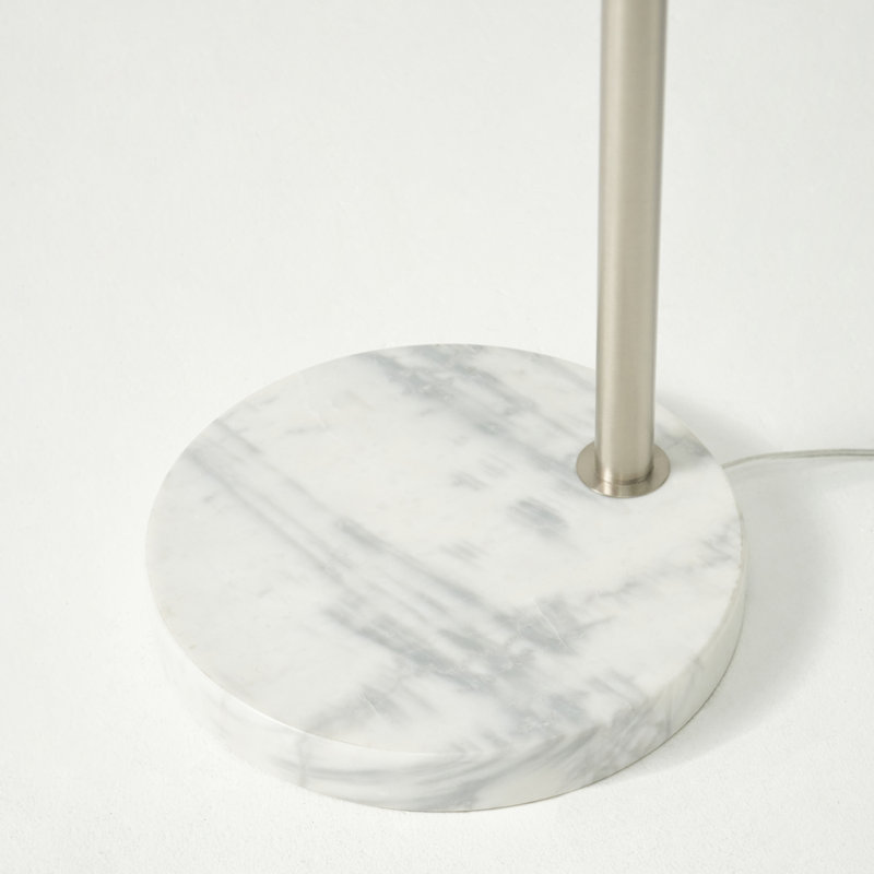 Mason 81 in. Modern Adjustable LED Arc Floor Lamp with Fabric Drum Shade and Weighted Marble Base, Nickel