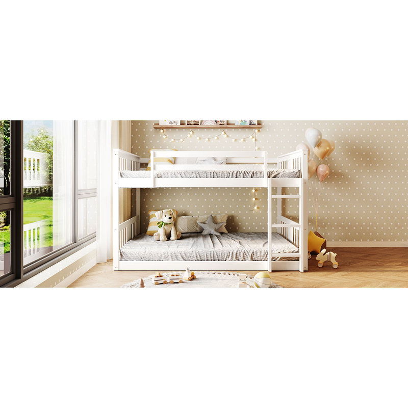 Full Over Full Bunk Bed With Ladder, White