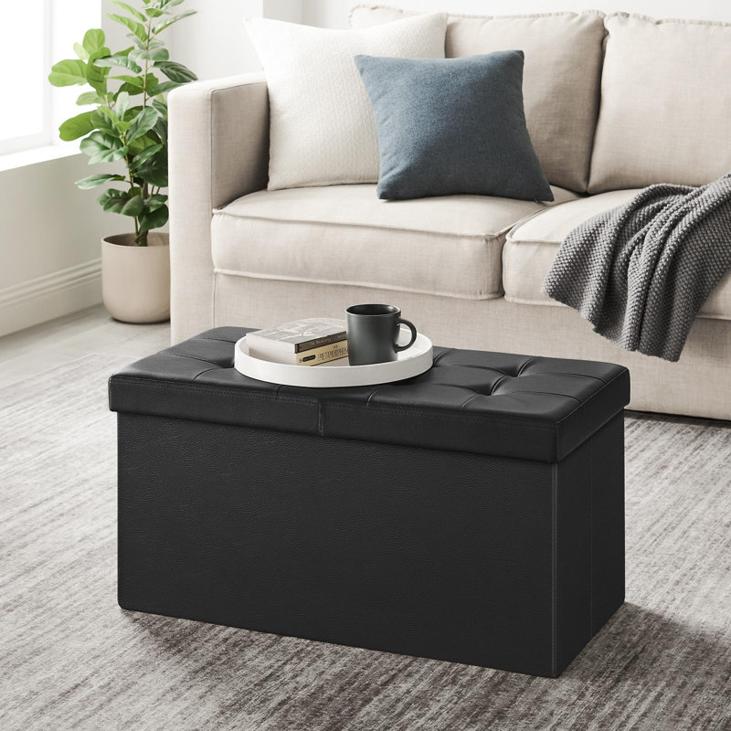 Folding Storage Ottoman Bench With Flipping Lid, Black