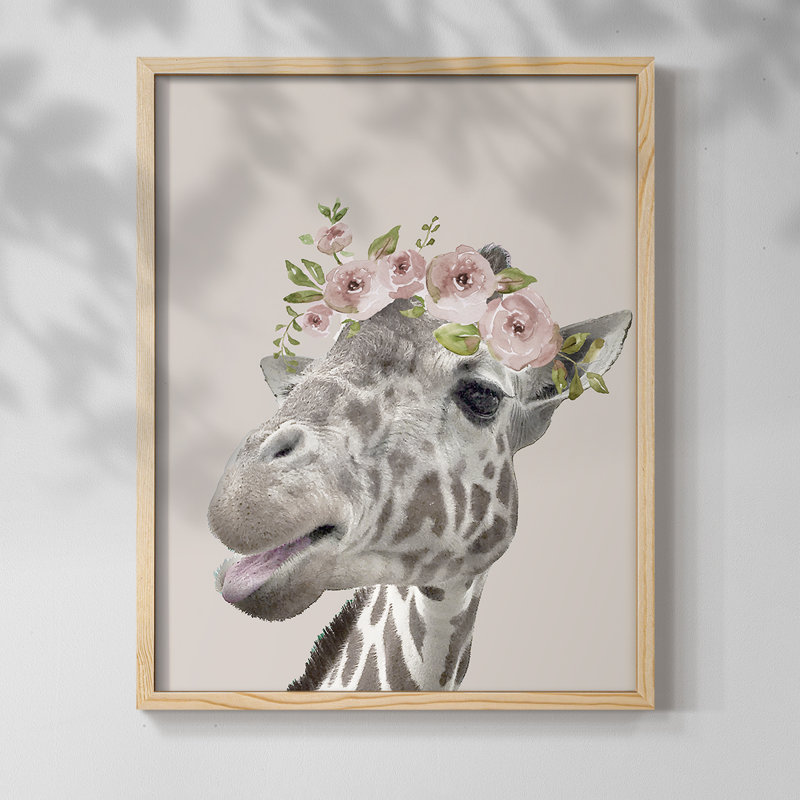 Peek A Boo Giraffe I Framed Print - Solid Wood, 11" H x 9" W