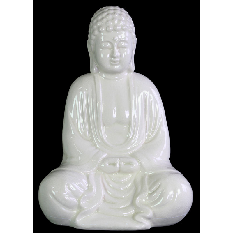 Figurine de bouddha méditant en céramique, Blanc, H 15,75 po x l 10,5 po x P 7 po