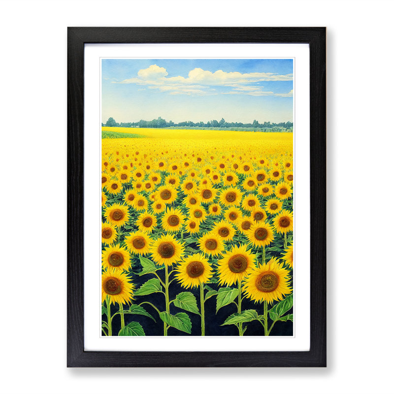 Watercolour Sunflower Field Vol.3 - Single Picture Frame Print, Black, 64cm H x 46cm W x 2cm D