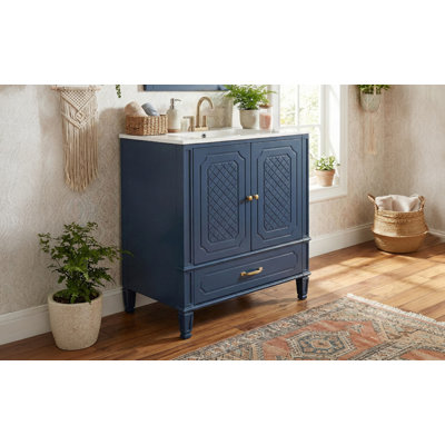 30"Blue Bathroom Vanity with Sink, Bathroom storage
